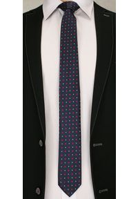 Krawat Męski w Czerwono-Białe Elementy, Kwadraciki - 6 cm - Angelo di Monti. Kolor: niebieski. Wzór: grochy