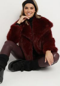 Born2be - Bordowa Futrzana Kurtka Futerko z Szerokim Kołnierzem Dannora. Okazja: na co dzień. Kolor: czerwony. Materiał: futro. Długość rękawa: długi rękaw. Długość: długie. Styl: glamour, casual, elegancki, wizytowy, klasyczny #7