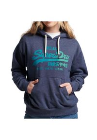 Superdry - Bluza z kapturem wintage z grafiką i tonalnym logo.. Typ kołnierza: kaptur. Kolor: niebieski. Materiał: poliester, bawełna #1
