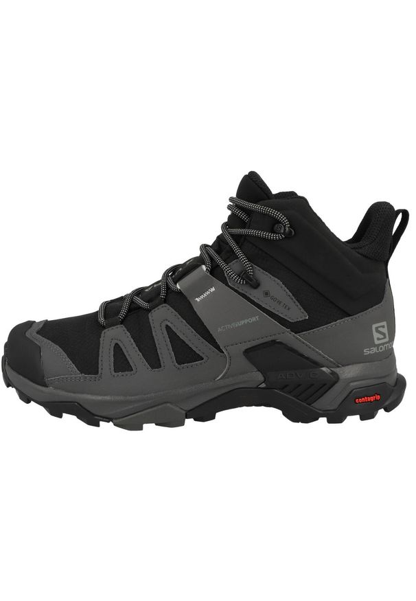 salomon - Buty trekkingowe męskie Salomon X Ultra Mid 4 Wide Gtx. Wysokość cholewki: za kostkę. Zapięcie: sznurówki. Kolor: czarny, wielokolorowy. Materiał: materiał. Szerokość cholewki: normalna. Technologia: Gore-Tex