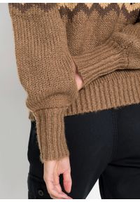 Sweter bonprix wielbłądzia wełna - wzorzysty. Kolor: brązowy. Materiał: materiał, poliester, akryl #3
