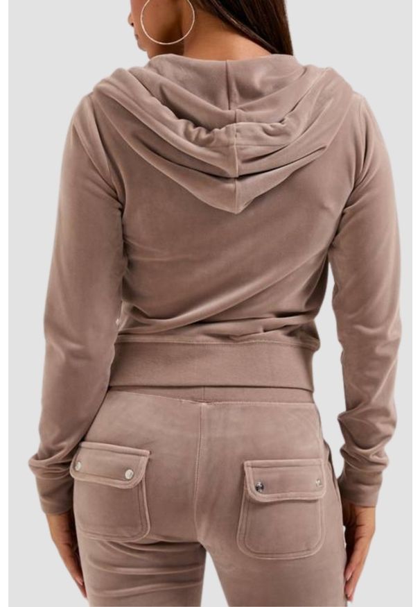 Juicy Couture - JUICY COUTURE Ciemno-beżowa bluza damska Robertson Hoodie, Rozmiar M. Okazja: na co dzień. Kolor: beżowy. Materiał: materiał. Styl: casual, klasyczny