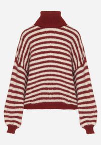 Born2be - Bordowy Golf z Domieszką Wełny w Paski Monallia. Okazja: na co dzień. Typ kołnierza: golf. Kolor: czerwony. Materiał: wełna. Wzór: paski. Styl: klasyczny, casual, elegancki #6