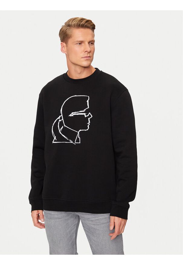 Karl Lagerfeld - KARL LAGERFELD Bluza 705445 544908 Czarny Regular Fit. Typ kołnierza: dekolt w karo. Kolor: czarny. Materiał: syntetyk, bawełna