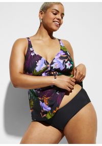 bonprix - Tankini z dekoltem w serek (komplet 2 cz.). Typ kołnierza: dekolt w serek. Kolor: czarny. Długość rękawa: na ramiączkach. Długość: długie. Wzór: nadruk, kwiaty #2