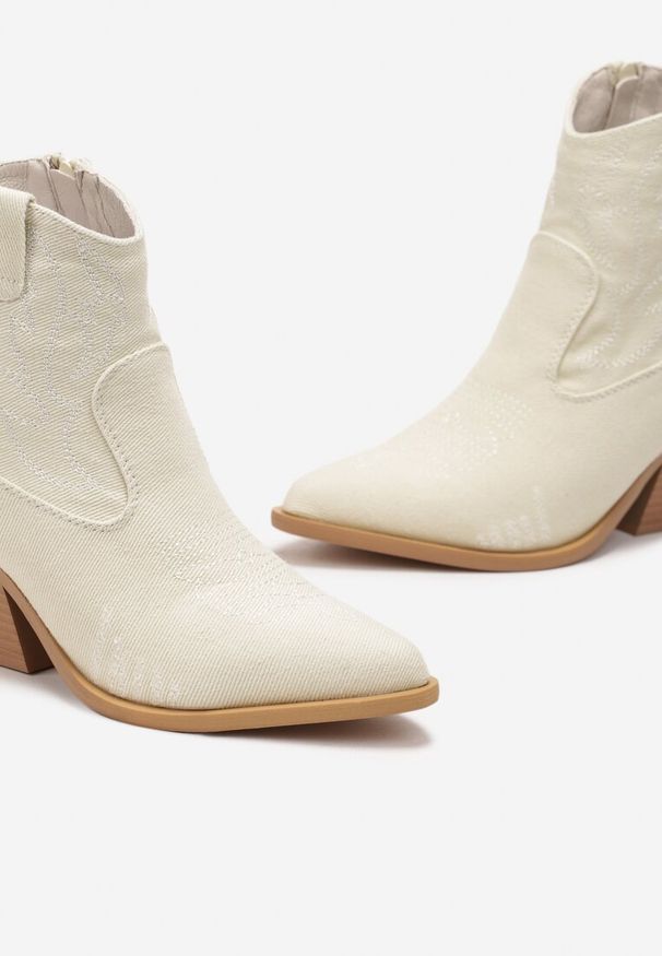 Born2be - Beżowe Botki Kowbojki na Ściętym Słupku Meshia. Kolor: beżowy. Obcas: na słupku