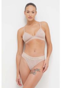 Calvin Klein Underwear stringi kolor beżowy z koronki. Kolor: beżowy. Materiał: koronka. Wzór: koronka #4