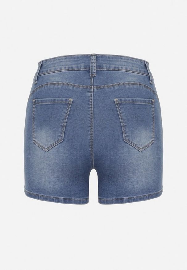 Born2be - Niebieskie Szorty Jeansowe z Wysokim Stanem i Ozdobną Wstążką Quorpia. Okazja: na co dzień. Stan: podwyższony. Kolor: niebieski. Materiał: jeans. Styl: elegancki, casual