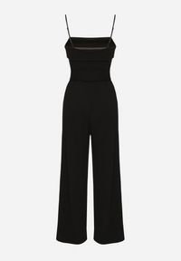 Born2be - Czarny Kombinezon Ozdobiony Paskiem z Szerokimi Nogawkami Deolise. Kolor: czarny. Długość rękawa: na ramiączkach. Wzór: aplikacja. Styl: elegancki #7