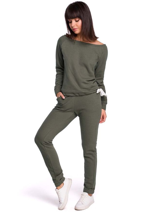 MOE - Khaki Wygodne Dzianinowe Spodnie Joggery. Kolor: brązowy. Materiał: dzianina
