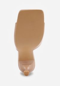 Born2be - Ciemnobeżowe Klapki na Szpilce z Otwartym Kwadratowym Noskiem Avalessa. Okazja: na co dzień, na ślub cywilny, na wesele. Nosek buta: otwarty. Kolor: beżowy. Materiał: jeans. Obcas: na szpilce. Styl: casual, elegancki, wizytowy #5