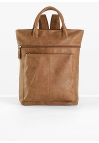 bonprix - Plecak z kieszeniami na zewnątrz. Kolor: brązowy. Materiał: skórzane. Styl: casual #1