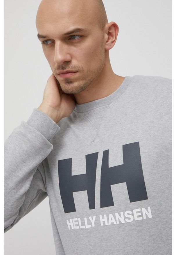 Helly Hansen bluza bawełniana męska kolor szary gładka 34000-597. Okazja: na co dzień. Kolor: szary. Materiał: bawełna. Wzór: gładki. Styl: casual