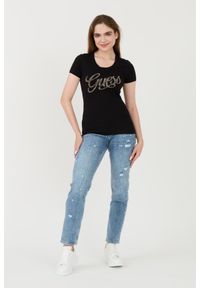 Guess - GUESS Czarny t-shirt Script. Kolor: czarny