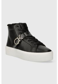 Calvin Klein trampki skórzane FLATFORM CUPSOLE HIGHTOP W/HW WL damskie kolor czarny HW0HW01667. Nosek buta: okrągły. Zapięcie: sznurówki. Kolor: czarny. Materiał: skóra #5