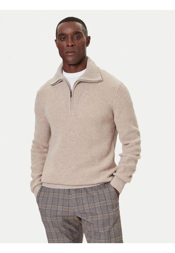 Bugatti Sweter 7500-85566D Beżowy Regular Fit. Kolor: beżowy. Materiał: wełna