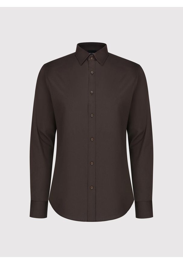 Pako Lorente - PAKO LORENTE – Brązowa koszula męska. Kolor: brązowy. Materiał: elastan, bawełna. Długość rękawa: długi rękaw. Długość: długie