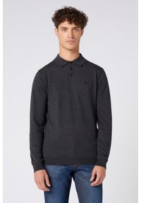 Wrangler - WRANGLER KNIT MEN MĘSKA KOSZULKA POLO LOGO DARK GREY MEL W8B3QLX06. Typ kołnierza: polo