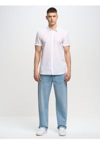 Big-Star - Lniana koszula męska biała Linanos 100. Kolor: biały. Materiał: len. Długość rękawa: krótki rękaw. Długość: krótkie. Sezon: lato #1