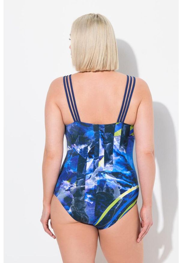 ULLA POPKEN - Damski Kostium kąpielowy miękkie miseczki dzielone ramiączko okrągły dekolt. Kolekcja: plus size. Kolor: niebieski. Materiał: poliester, elastan, poliamid, materiał