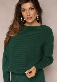 Renee - Ciemnozielony Dzianinowy Komplet 2-częściowy ze Swetrem i Sukienką Midi Taweisa. Kolor: zielony. Materiał: dzianina #2