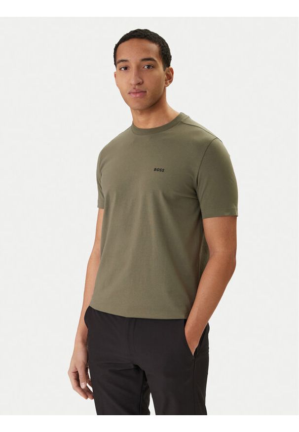 BOSS T-Shirt 50506373 Khaki Regular Fit. Kolor: brązowy. Materiał: bawełna