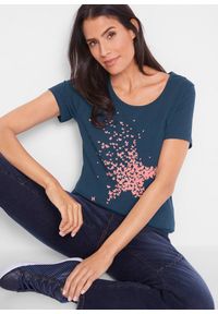 bonprix - Shirt z przędzy mieszankowej, krótki rękaw. Kolor: niebieski. Długość rękawa: krótki rękaw. Długość: krótkie. Wzór: nadruk #3