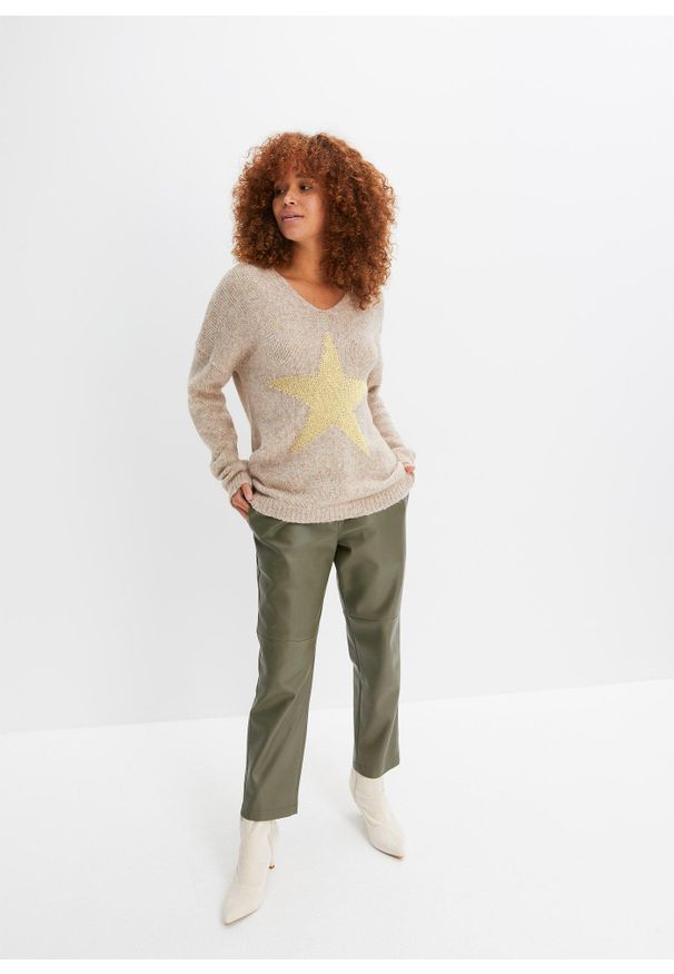 bonprix - Sweter z gwiazdą. Kolor: brązowy