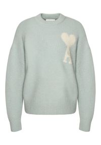 AMI PARIS - AMI Paris Sweter UKS025.KN0032 Błękitny Regular Fit. Kolor: niebieski. Materiał: wełna