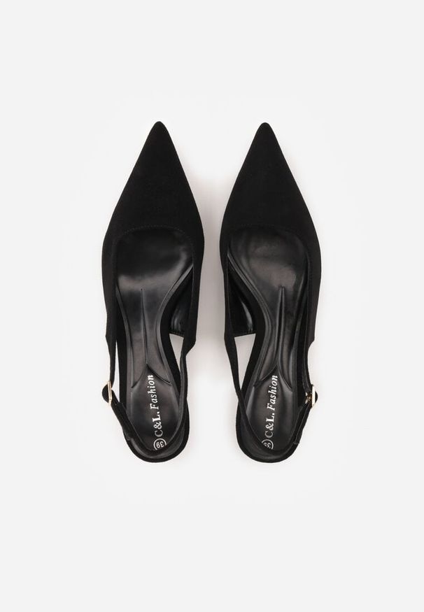 Renee - Czarne Sandały Slingback na Szpilce Kaczuszce Vetilia. Okazja: na co dzień. Zapięcie: sprzączka. Kolor: czarny. Materiał: jeans. Sezon: wiosna. Obcas: na szpilce. Styl: casual, elegancki, klasyczny