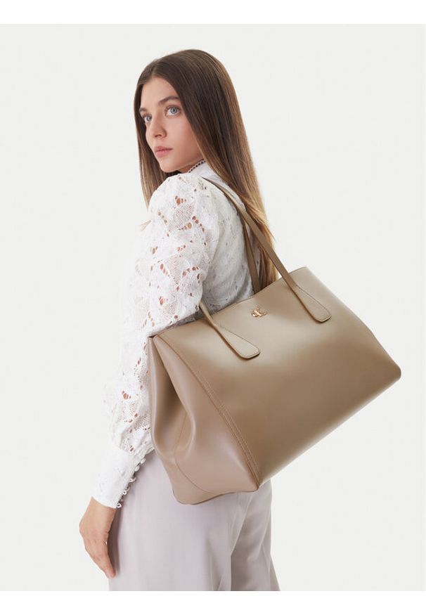 Calvin Klein Torebka Ck Snap Large Tote LV04F3502G Beżowy. Kolor: beżowy. Materiał: skórzane