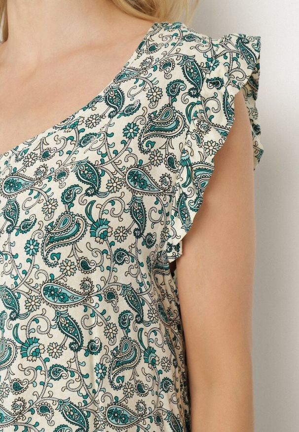 Born2be - Zielona Rozkloszowana Sukienka Bawełniana bez Rękawów w Wzór Paisley Tullio. Okazja: na co dzień. Kolor: zielony. Materiał: bawełna. Długość rękawa: bez rękawów. Wzór: paisley. Styl: elegancki, casual