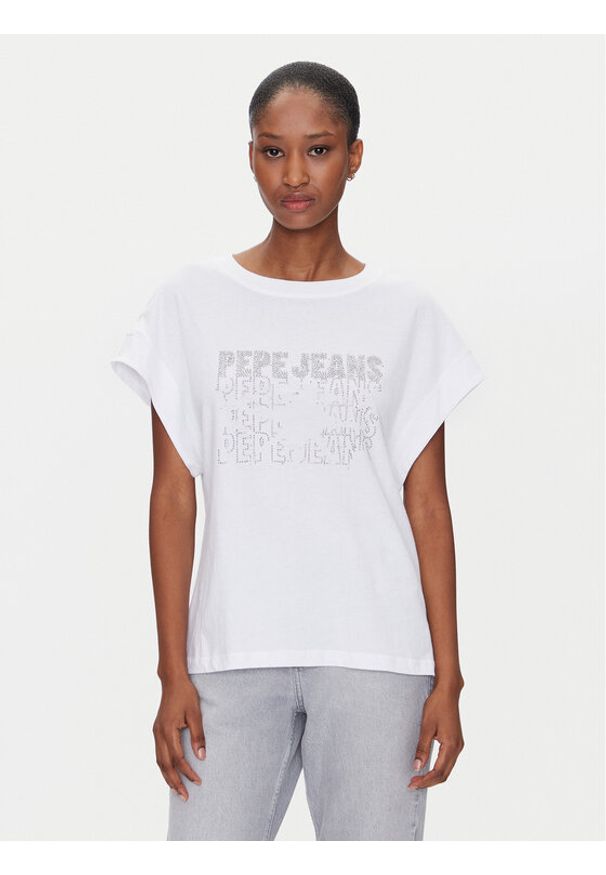 Pepe Jeans T-Shirt Lira PL505996 Biały Regular Fit. Kolor: biały. Materiał: bawełna