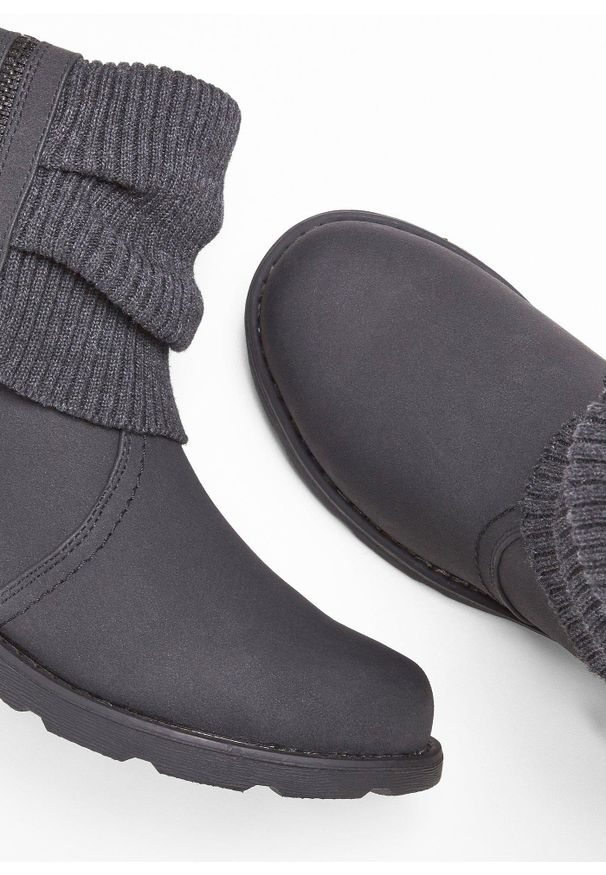 bonprix - Botki z dzianinową wstawką. Zapięcie: zamek. Kolor: szary. Materiał: dzianina