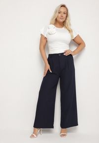 Born2be - Granatowe Szerokie Spodnie z Wysokim Stanem Dolalissa. Okazja: na co dzień. Stan: podwyższony. Kolor: niebieski. Styl: elegancki, casual #6