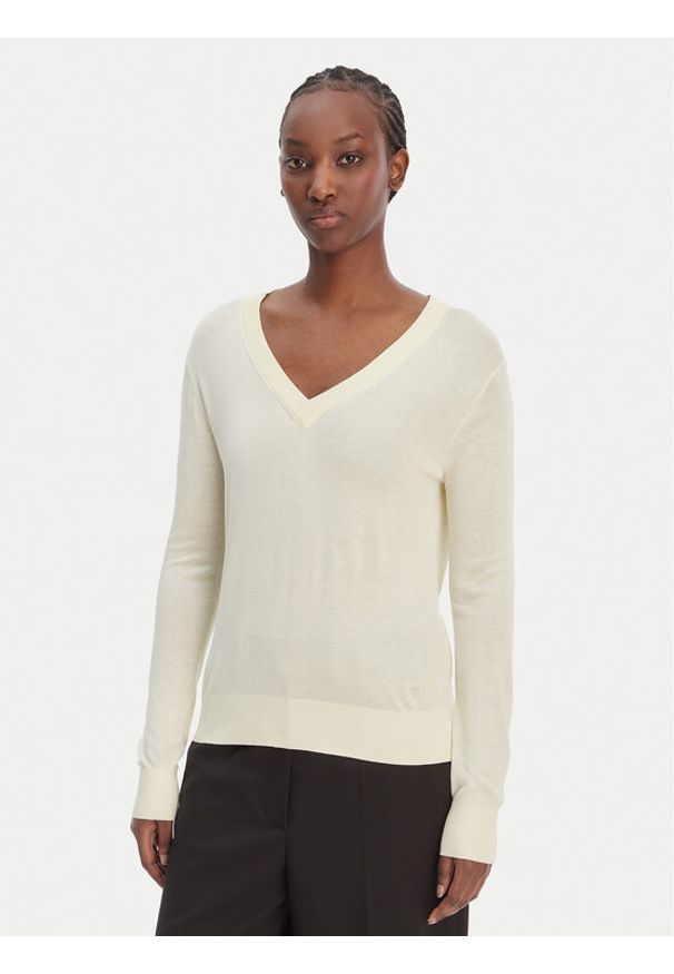 Calvin Klein Sweter LV044F324G Écru Regular Fit. Materiał: bawełna