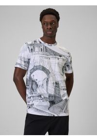 4f - 4F T-shirt regular z nadrukiem męski - czarno-biały L. Okazja: na co dzień. Kolor: wielokolorowy. Materiał: materiał. Wzór: nadruk. Styl: casual #1