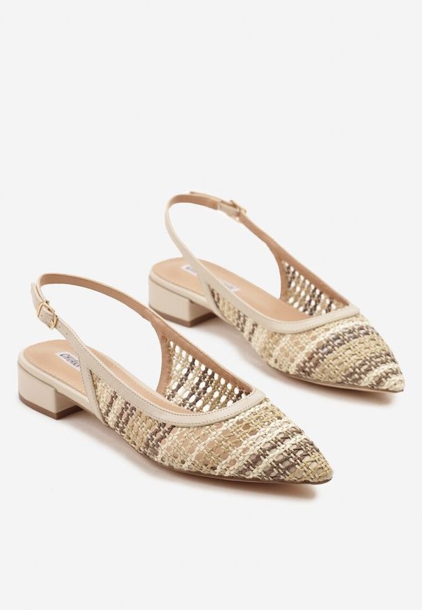 Renee - Beżowe Szydełkowe Sandały Slingback Odirissea. Zapięcie: sprzączka. Kolor: beżowy. Sezon: lato. Obcas: na szpilce. Styl: elegancki