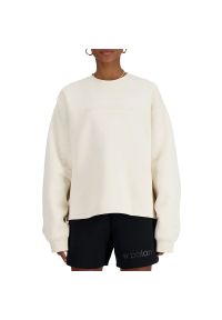 Bluza New Balance WT41556LIN - beżowa. Okazja: na co dzień. Kolor: beżowy. Materiał: bawełna, dresówka, poliester, prążkowany. Styl: casual, klasyczny