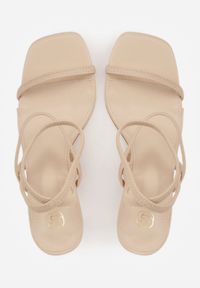 Renee - Beżowe Sandały na Szpilce z Dopasowującymi się do Stopy Paskami Usinrya. Zapięcie: pasek. Kolor: beżowy. Materiał: satyna. Wzór: paski. Obcas: na szpilce. Wysokość obcasa: średni #3