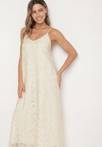 Born2be - Beżowa Sukienka z Wiskozą o Trapezowym Kroju na Ramiączkach Silarelle. Okazja: na co dzień. Typ kołnierza: dekolt w kształcie V. Kolor: beżowy. Materiał: wiskoza. Długość rękawa: na ramiączkach. Typ sukienki: trapezowe. Styl: casual, elegancki #5