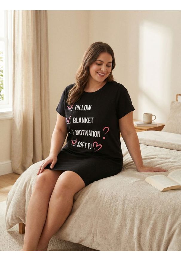 Sinsay - Bawełniana koszula nocna z napisem - czarny. Kolor: czarny. Materiał: bawełna. Wzór: napisy