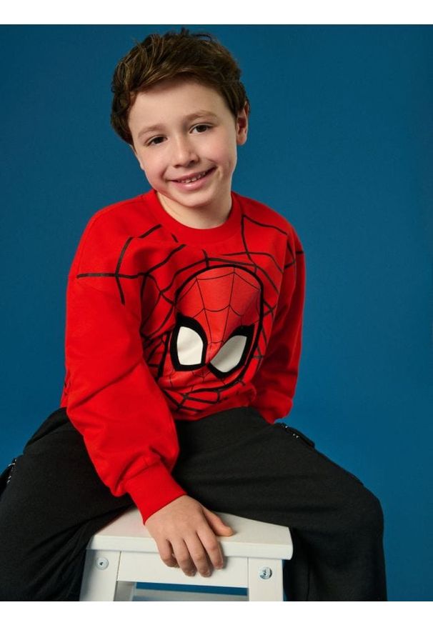 Sinsay - Bluza Spider-Man - czerwony. Kolor: czerwony. Długość rękawa: długi rękaw. Długość: długie. Wzór: motyw z bajki