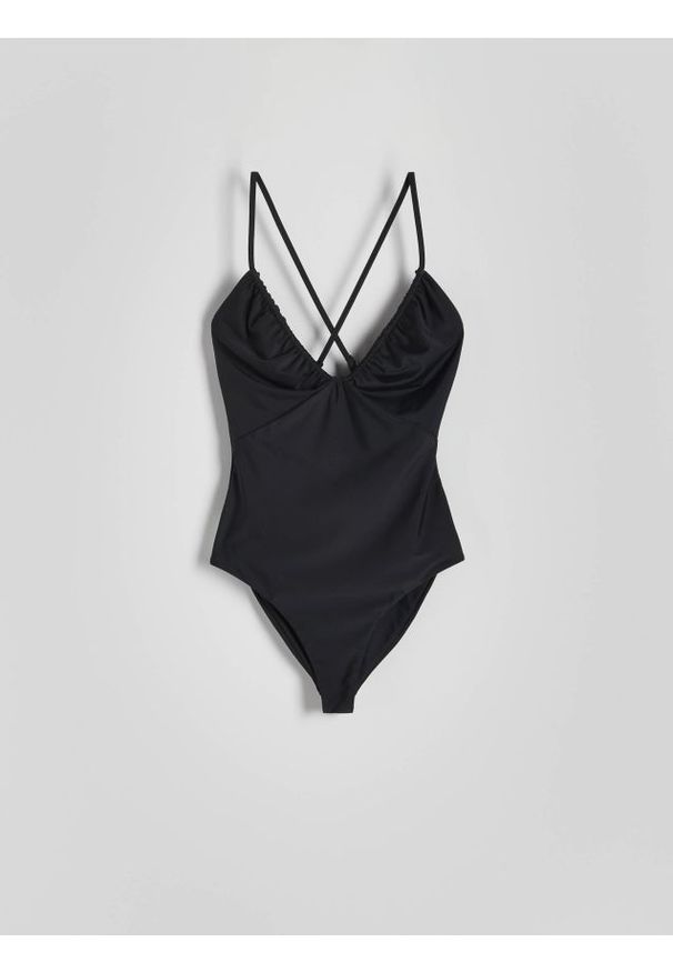 Reserved - Jednoczęściowy strój plażowy - czarny. Kolor: czarny. Materiał: materiał. Wzór: gładki