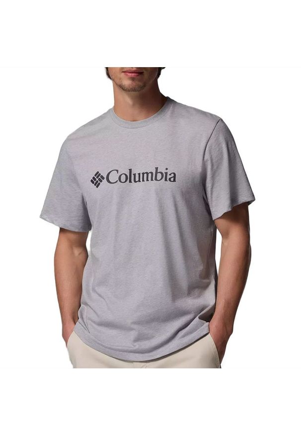 columbia - Koszulka męska Columbia CSC Basic Logo 2155001039 - szara. Kolor: szary. Materiał: bawełna. Długość rękawa: krótki rękaw. Długość: krótkie