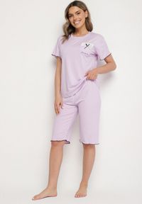 Born2be - Fioletowy Komplet Piżamowy T-shirt i Spodnie Milarunea. Kolekcja: plus size. Kolor: fioletowy #5