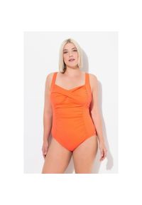 ULLA POPKEN - Damski Strój kąpielowy drapowanie drobna faktura miękkie miseczki. Kolekcja: plus size. Kolor: czerwony. Materiał: poliamid, poliester, materiał, elastan #1