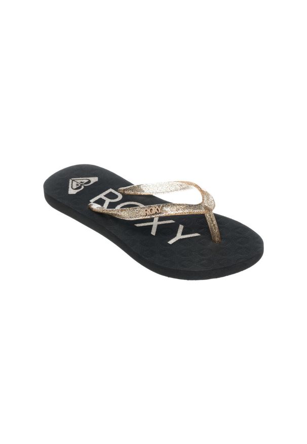 Roxy - Klapki dla Dziewczynki VIVA SPARKLE. Kolor: żółty. Materiał: guma, syntetyk. Wzór: paski. Styl: sportowy