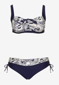 Born2be - Granatowe Bikini ze Ściągaczami Biustonosz i Majtki Figi Miladenna. Kolekcja: plus size. Kolor: niebieski. Materiał: len. Wzór: aplikacja