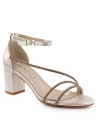 Sandały damskie na słupku z cyrkoniami złote Sabatina 730-1. Kolor: złoty. Materiał: skóra ekologiczna. Obcas: na słupku #1